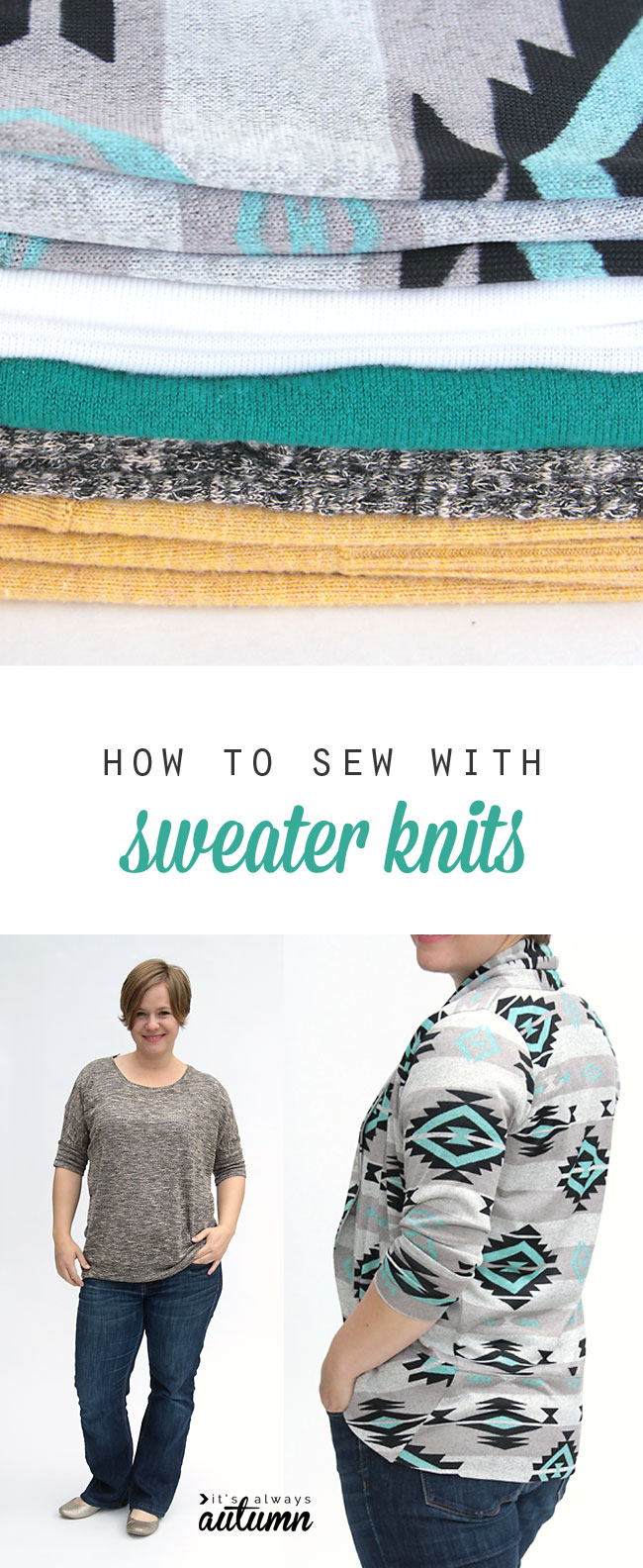 how to sew with sweater knits - lots of great tips and tricks for sewing with sweater fabric