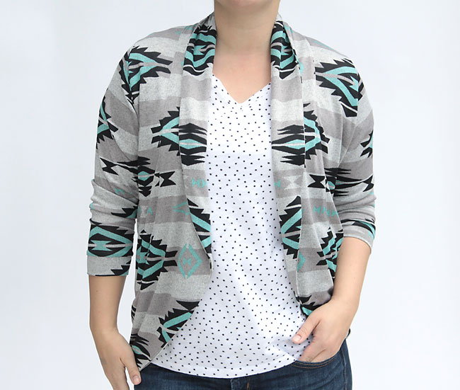 how to make a pretty navajo tribal knit cardigan using the Julia Cardigan sewing pattern