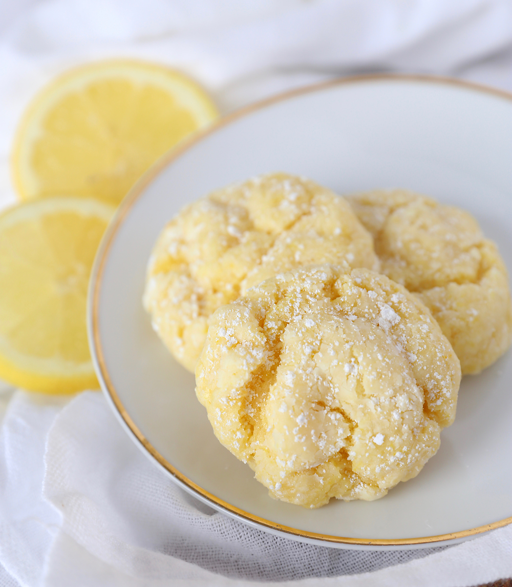 Lemon cake mix cookies on a plate