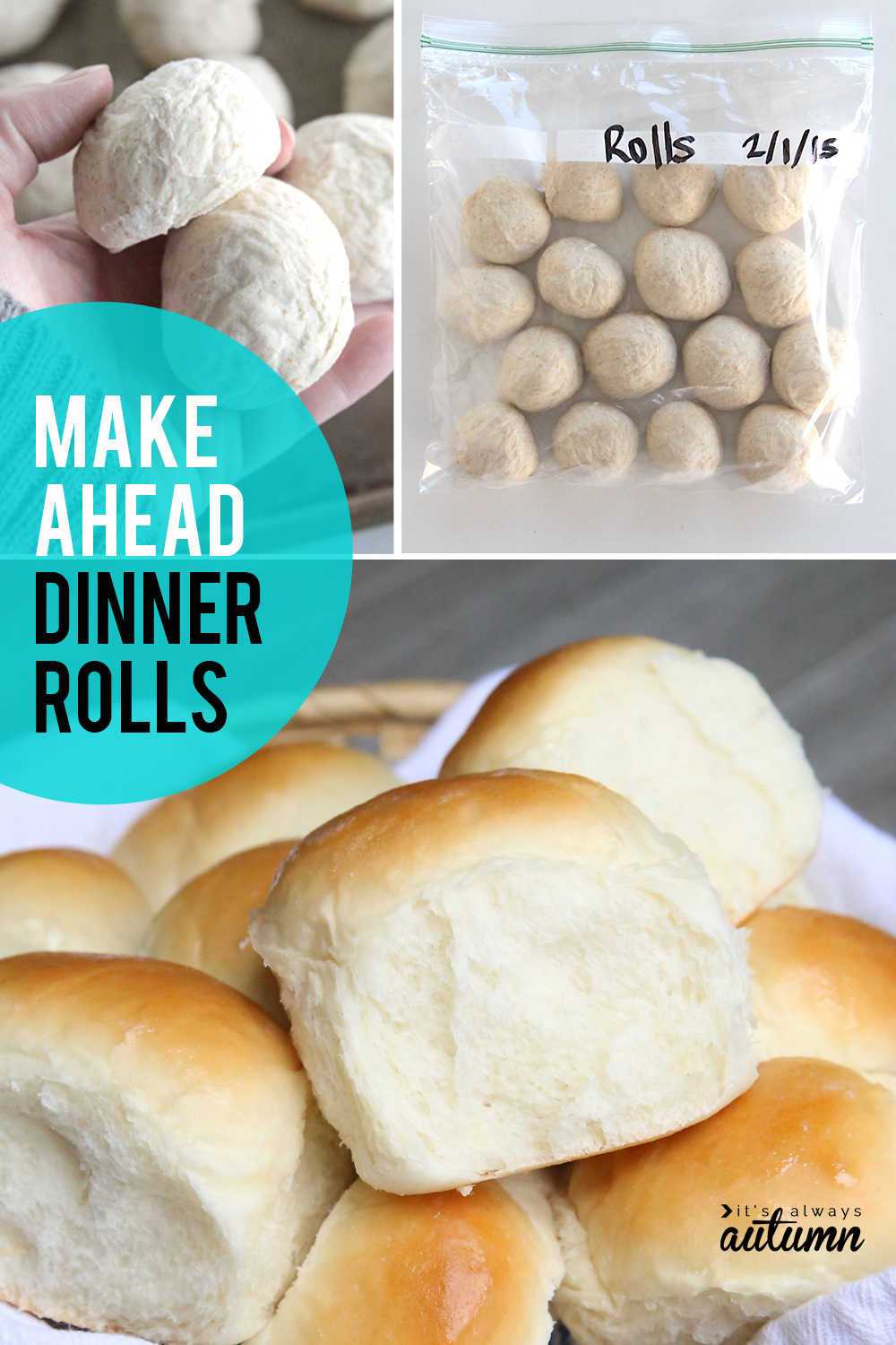 Make ahead dinner rolls recipe! How to make roll dough in advance and freeze it to bake later. Perfect for holiday dinners!
