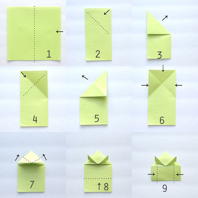 Folding instructions for origami frog