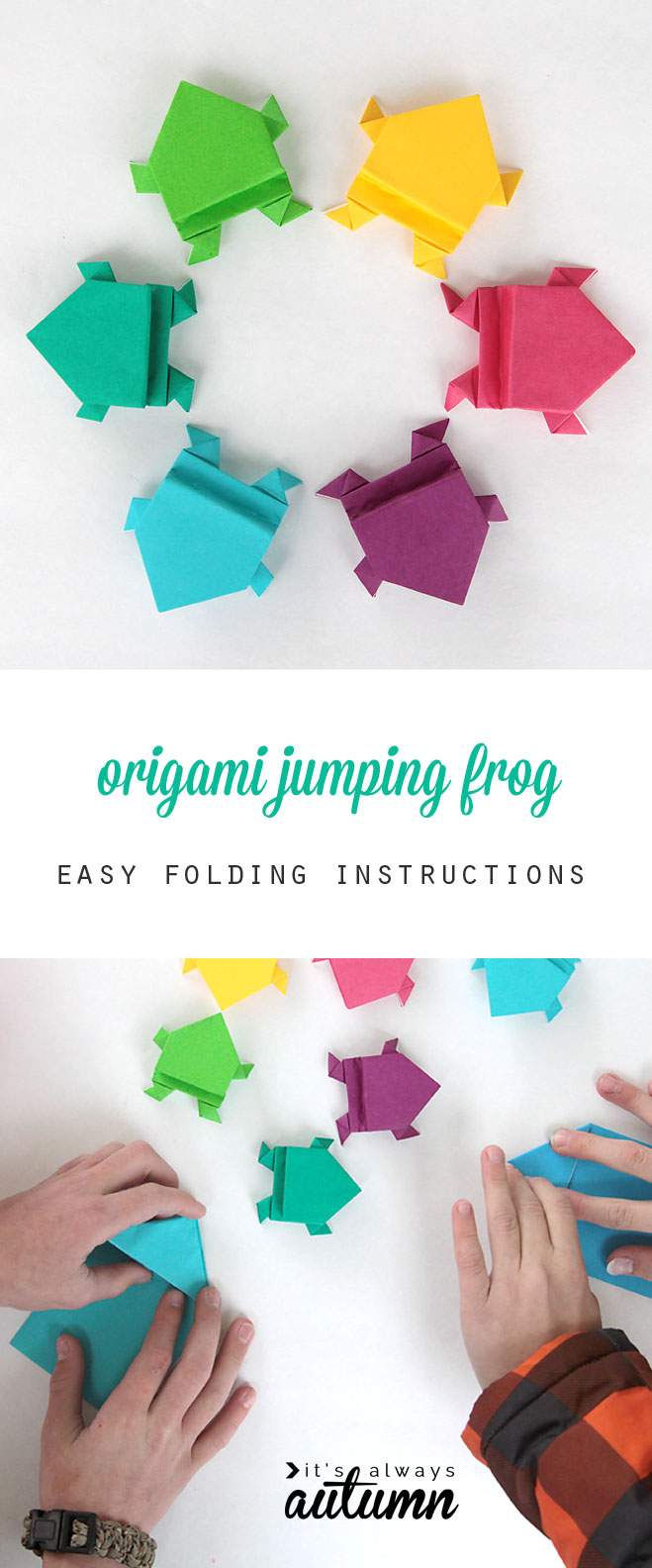 nice photo instructions show how to hold an origami jumping frog. looks easy enough for kids!