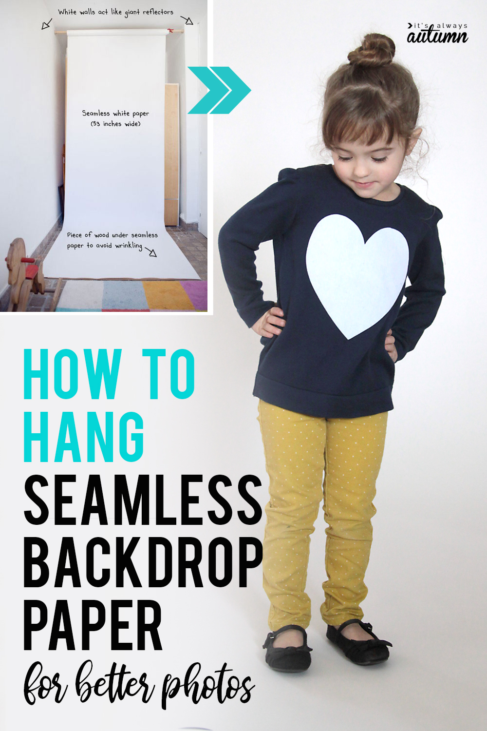 How to hang a seamless paper backdrop for beautiful, studio like photos at home.