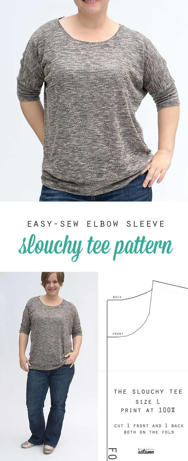 Slouchy batwing top pattern in size large with elbow length sleeves. This style looks great on all body types!