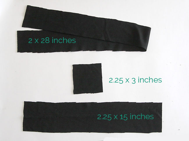 black knit cut into neckbinding and rectangle to make bow