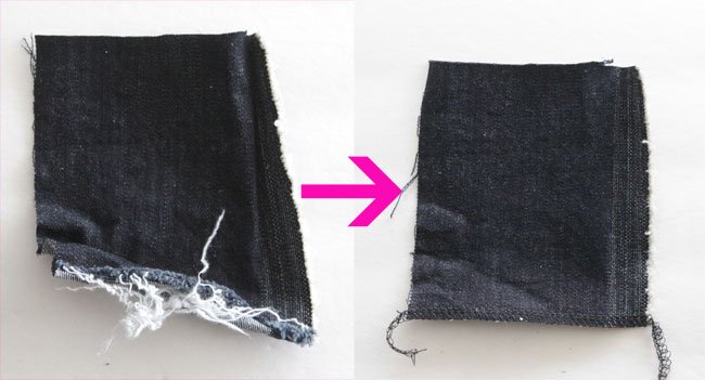 A piece of denim serged across the bottom to prevent fraying