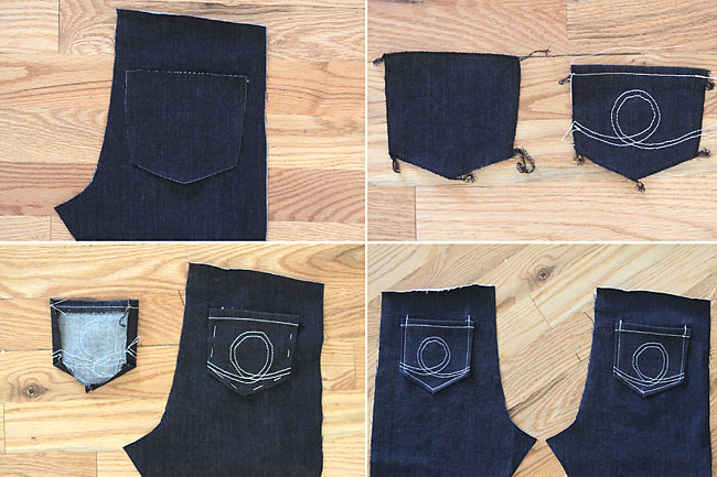 Adding back pockets to skinny jeans pattern pieces
