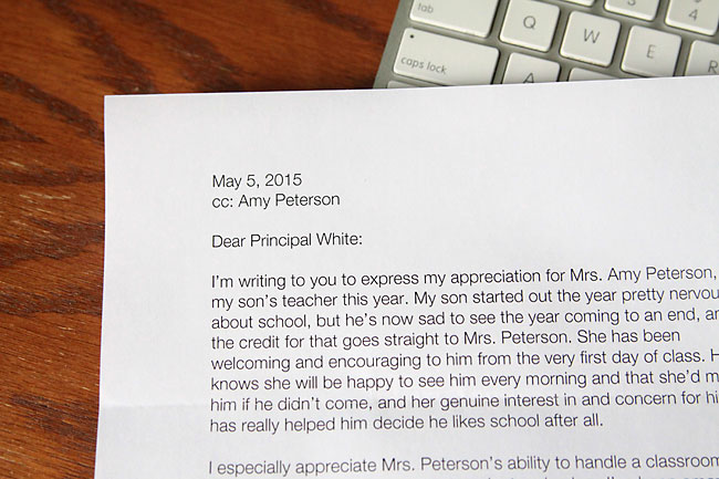 Letter written to a school principal about a teacher
