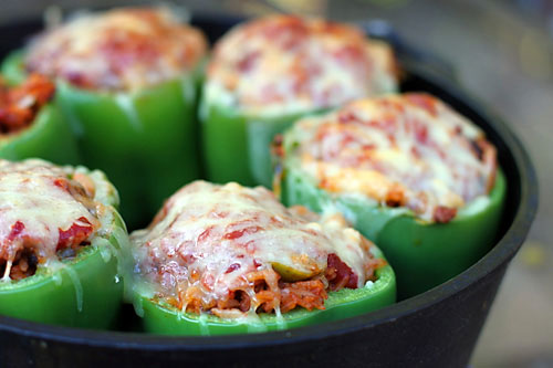 Stuffed peppers in a dutch oven camping recipe