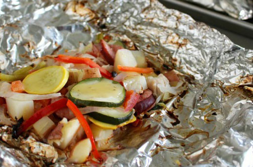 Summer sausage hobo dinner in foil
