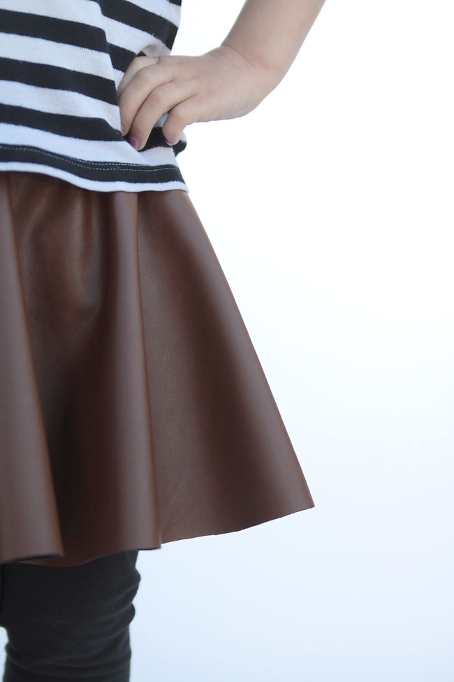 close up of a faux leather skirt