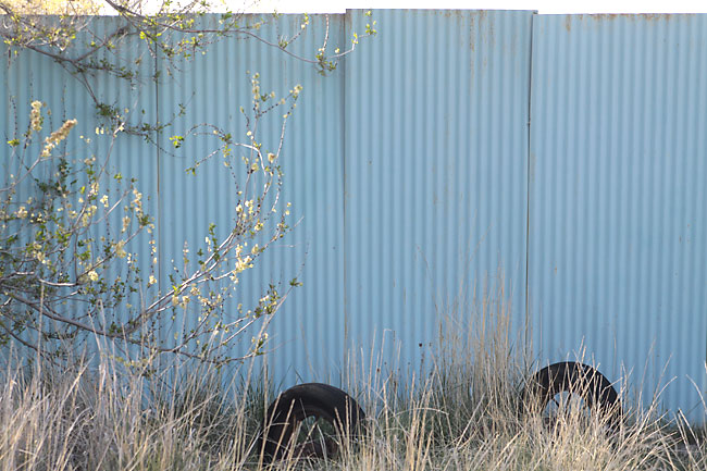 A blue corrugated wall