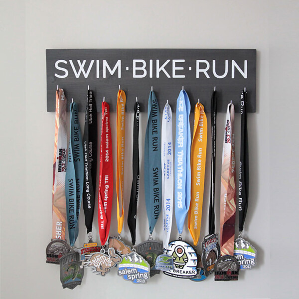 A race medal display