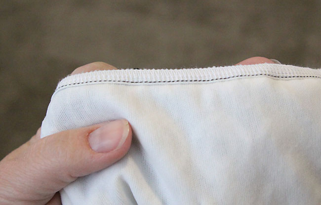 Close up of elastic sewn into waistline