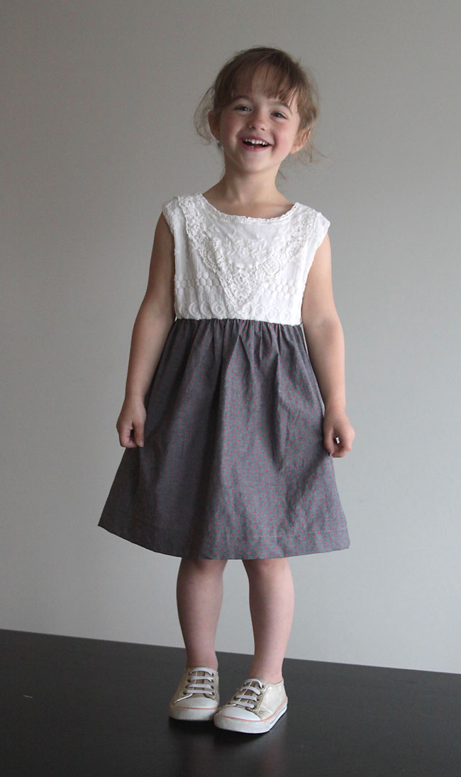 A girl wearing a dress made from an easy sewing tutorial
