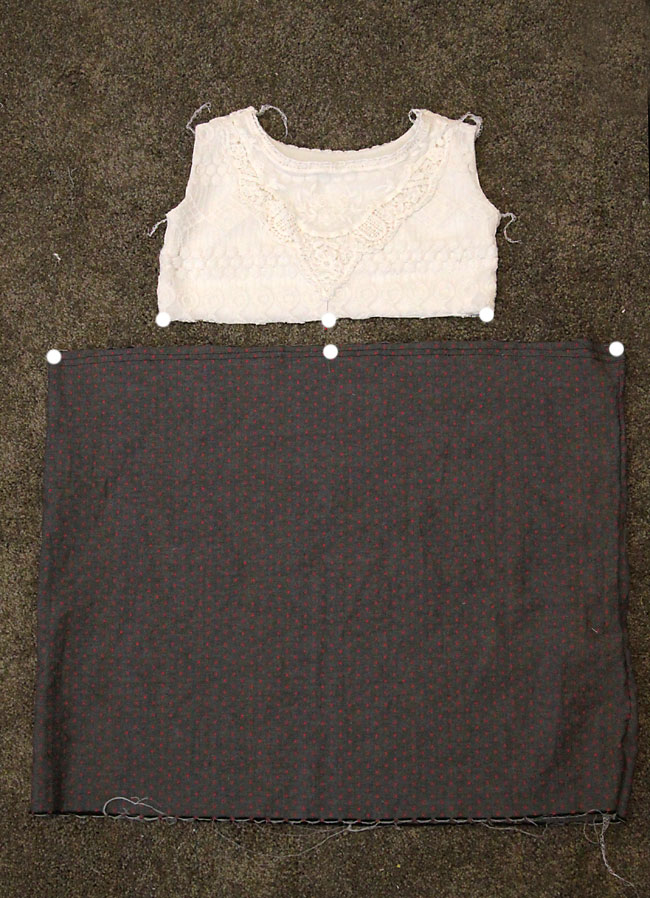 tank top cut off at the waist and fabric pieces to make a skirt