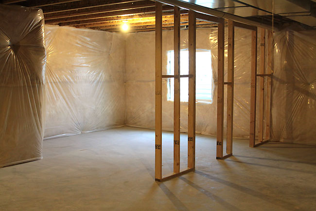 An unfinished basement room