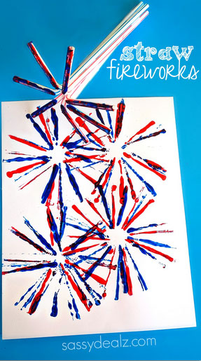 Fireworks painting made from straws 4th of July craft