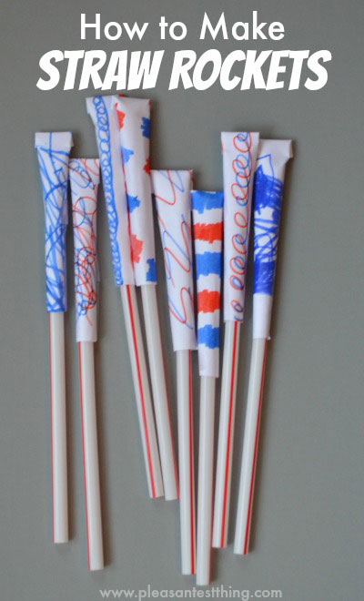 Straws with red white and blue paper rockets on top
