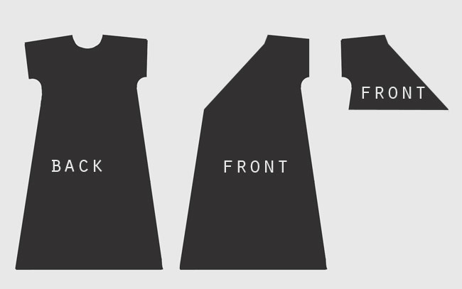Maxi dress back piece, maxi dress front piece, and additional top front piece