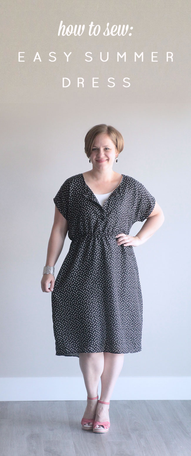 easy sewing tutorial for this simple dress made from a free tee pattern