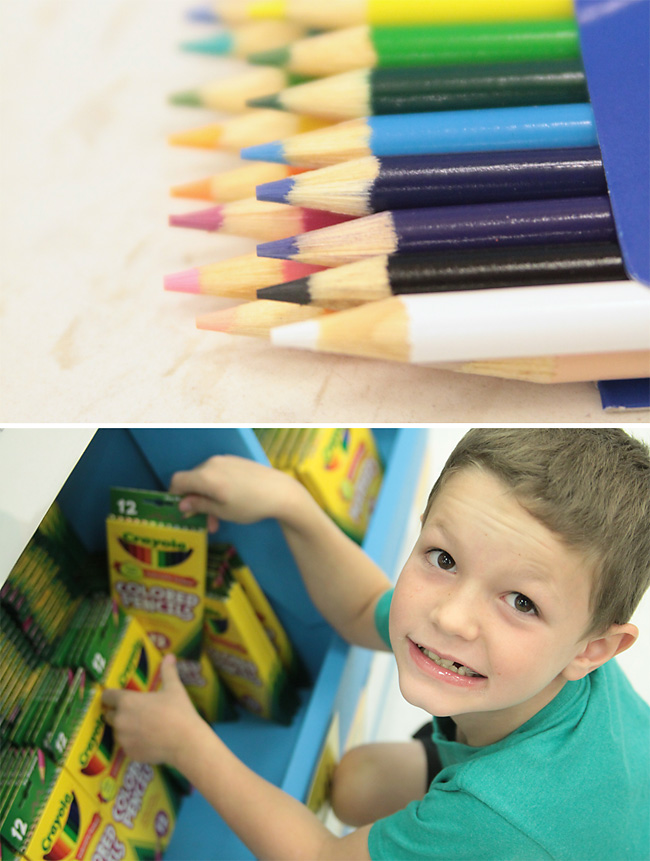 Boy looking at school supplies