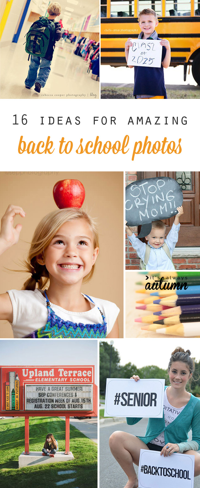 great tips and ideas for first day of school pictures or a back to school photoshoot. I want to try some of these this year!