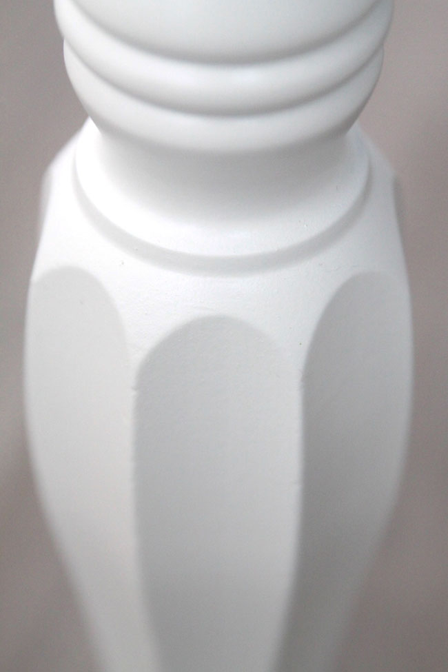 closeup of piano leg painted white