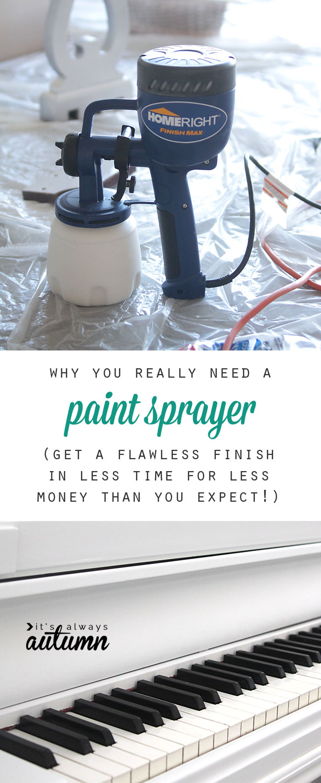 paint sprayer and piano that\'s been painted white
