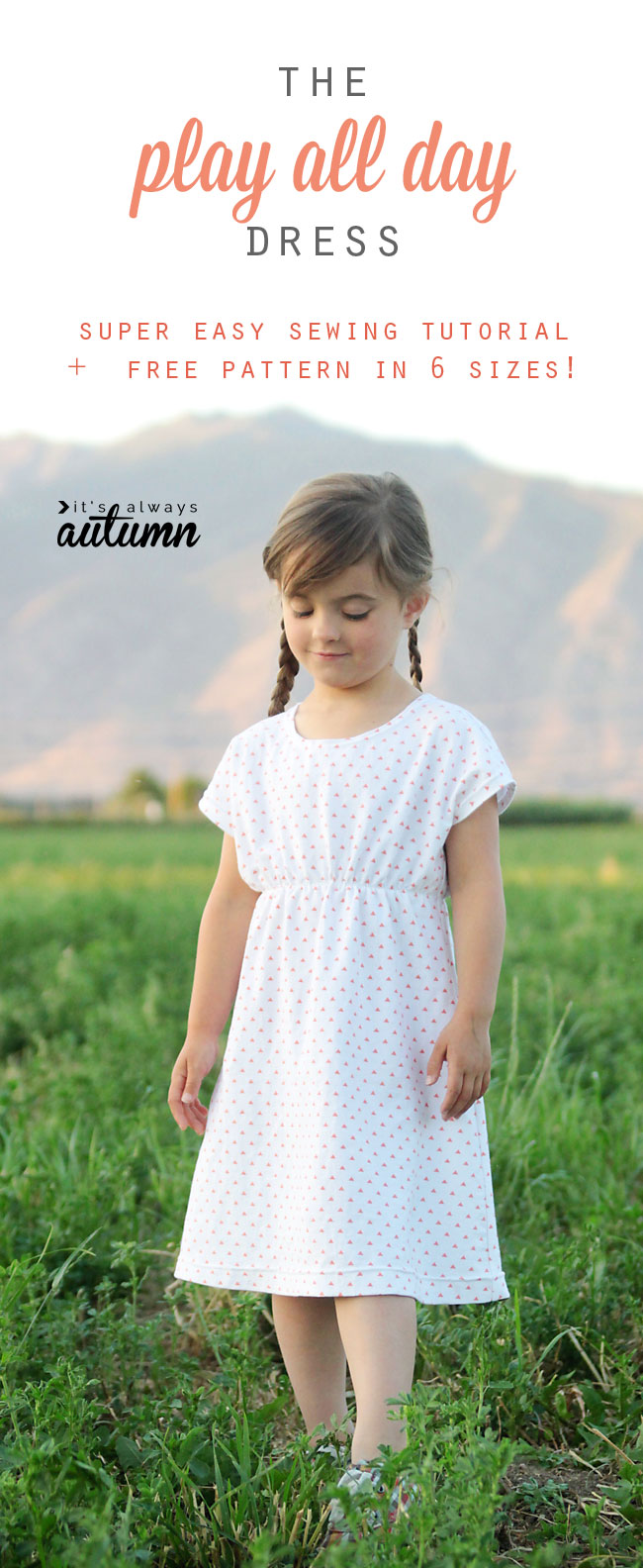 Girl wearing a dress made from a free sewing pattern