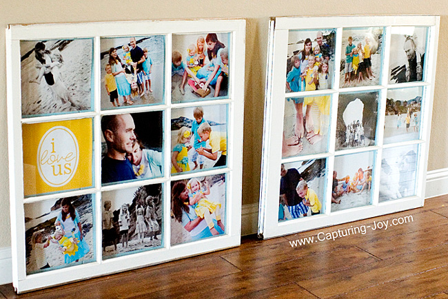 Old windows turned into photo display