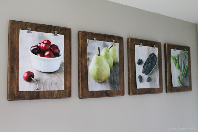 DIY Picture Frame made from wood with metal clips to make swapping photos easy