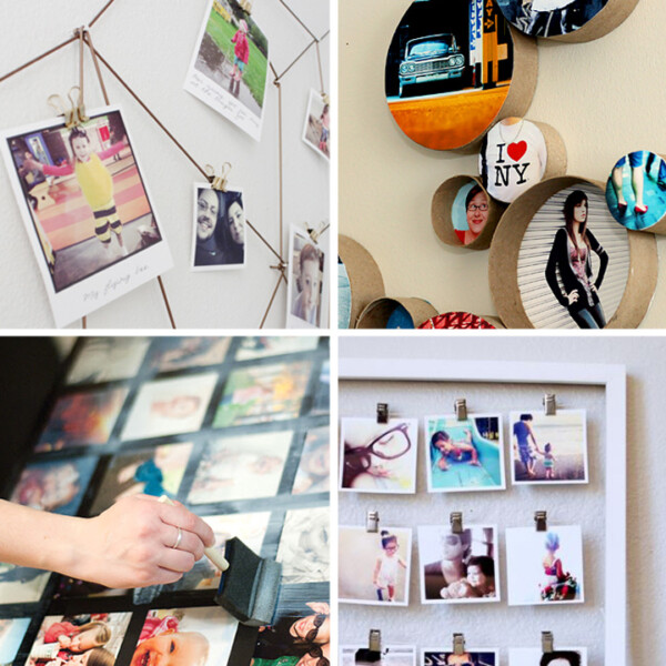 collage of DIY photo display ideas