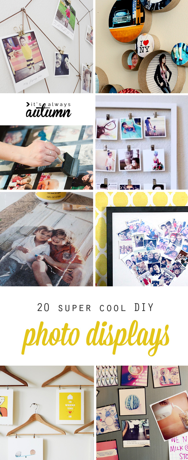 collage of cool DIY photo display ideas