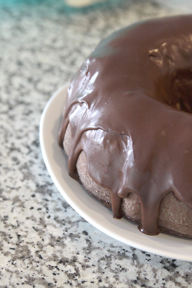 Chocolate cream cheese bundt cake with chocolate frosting