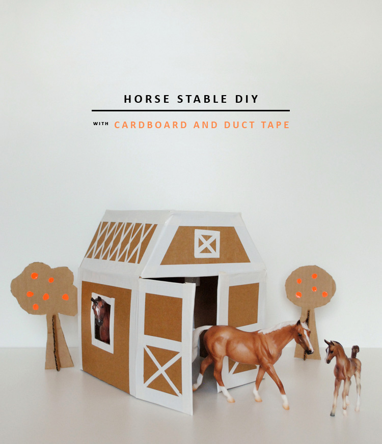 DIY horse stable made from cardboard and duct tape