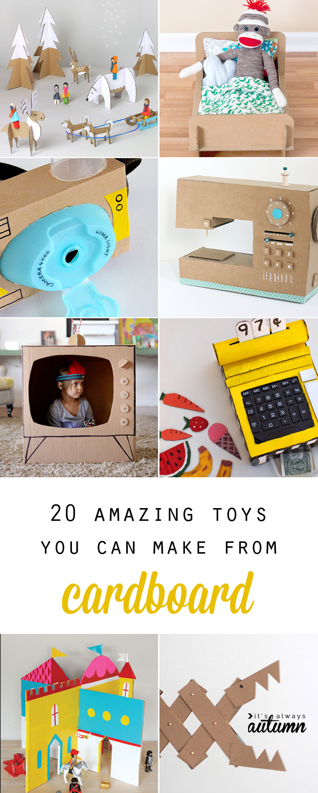 collage of fun cardboard toys