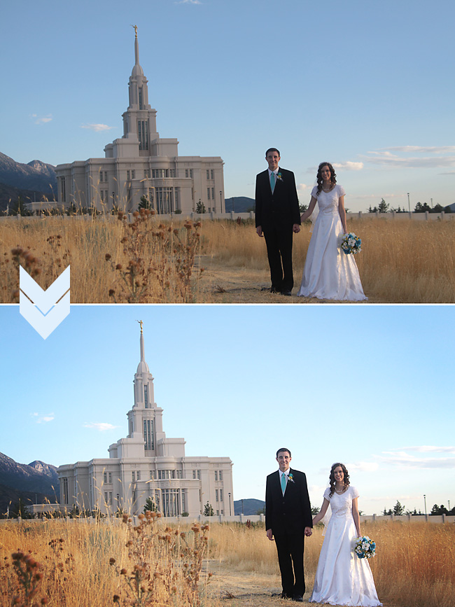 Wedding photo before and after brightening