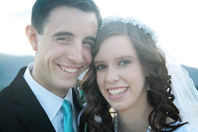 Closeup of a bride and groom