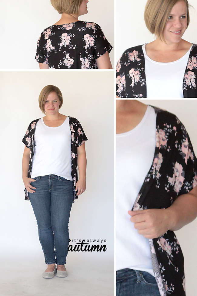 Woman wearing short sleeve open cardigan and t-shirt