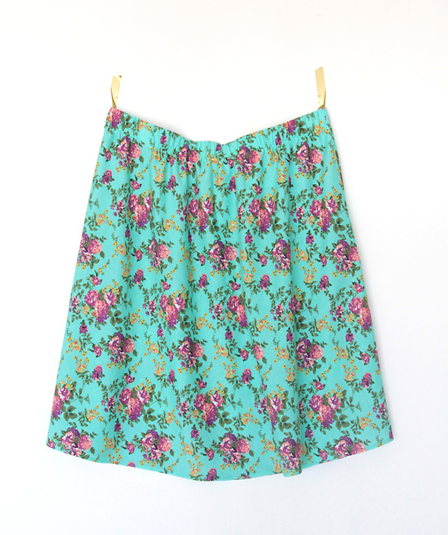 Everyday skirt made from a sewing tutorial hanging on the wall