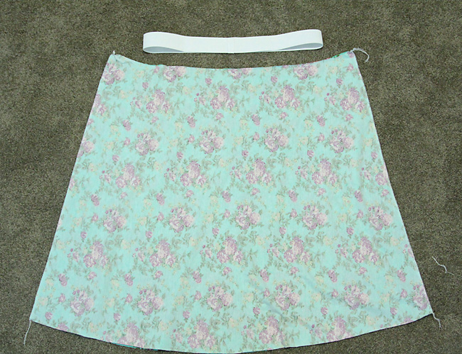 Skirt pieces sewn together along the sides and elastic for the waist
