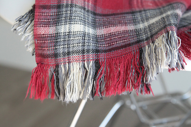 Fringed edge of flannel throw blanket