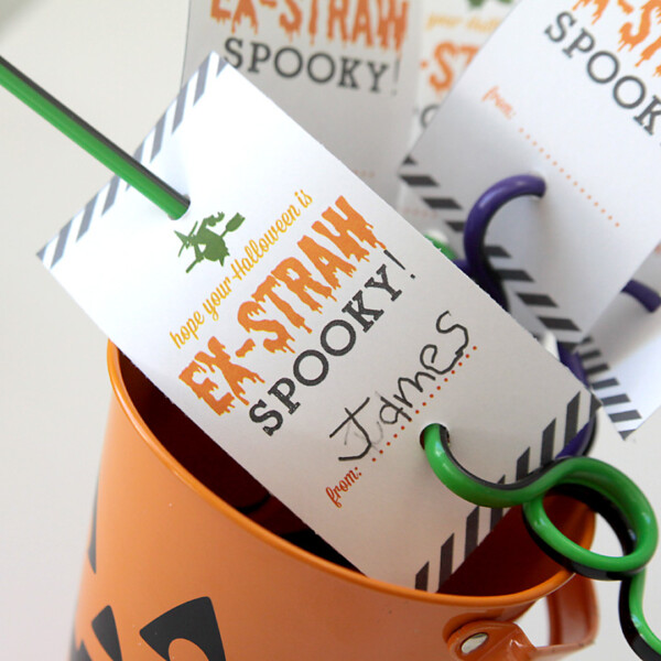 Crazy straws with Halloween tags on them