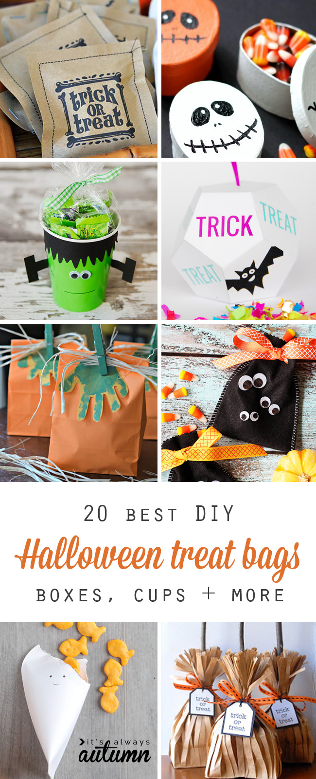 collage of DIY Halloween treat containers