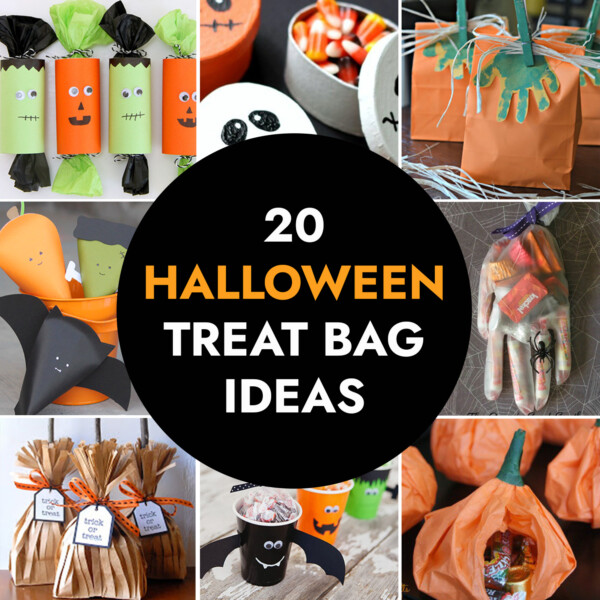 Collage of Halloween treat bag ideas