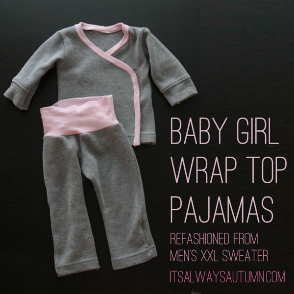 Wrap top pajamas for a baby girl made from a sewing tutorial