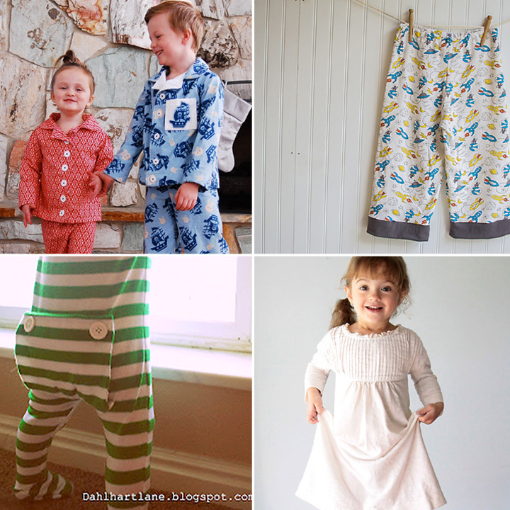 A collage of kids pajamas sewing tutorials