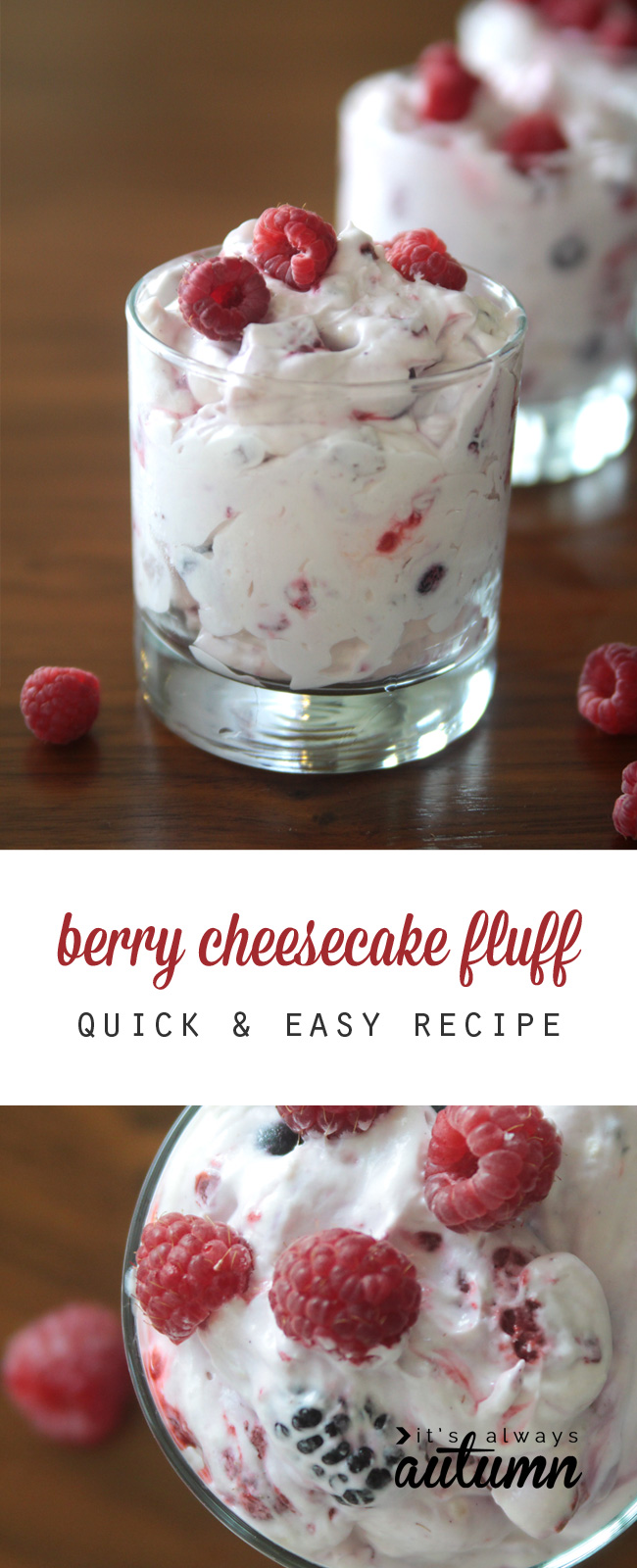 Berry cheesecake fluff in a glass