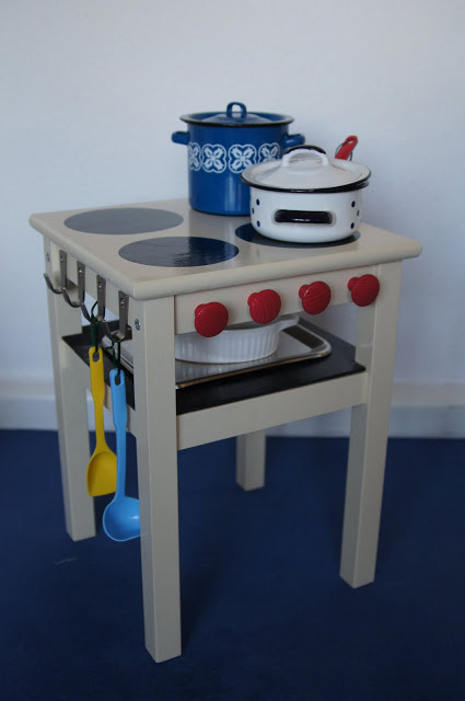 Stool painted to look like small play stove
